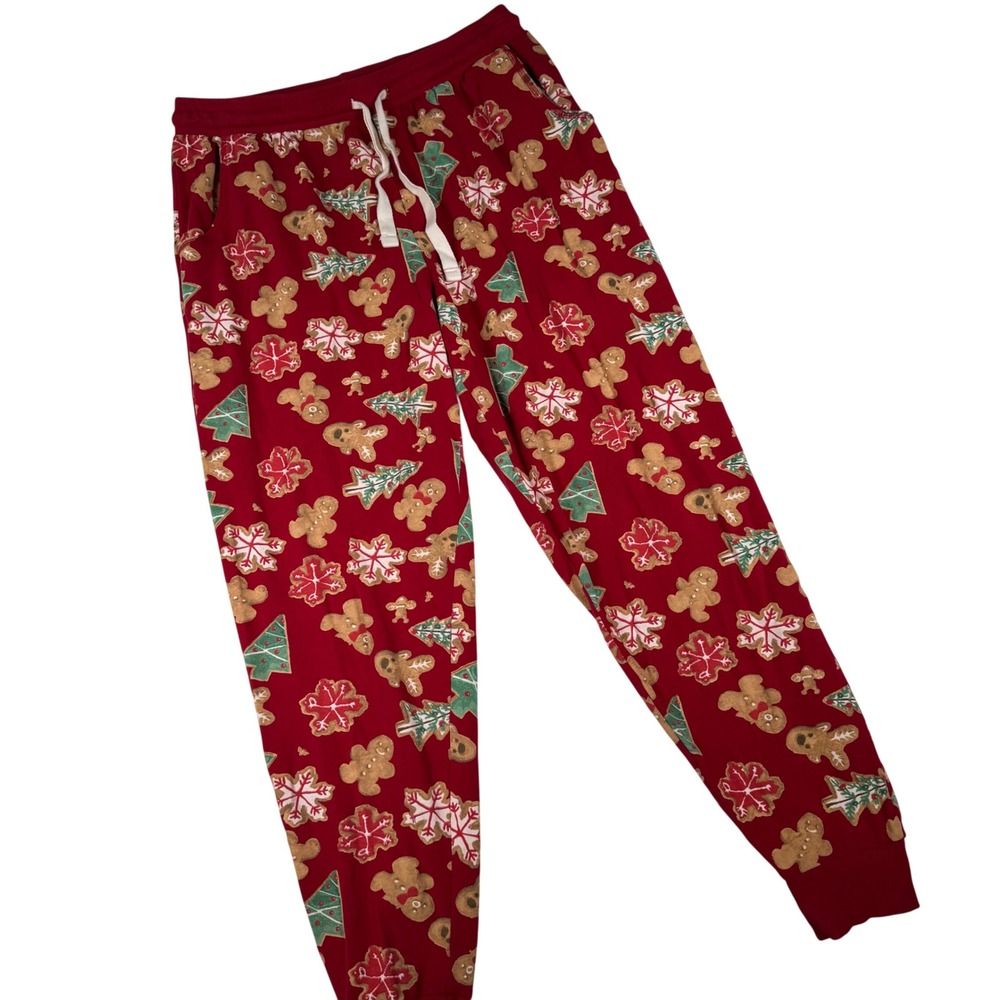 Burt's Bees Pajama Pants Womens L Red Gingerbread Holiday Organic Cotton Joggers